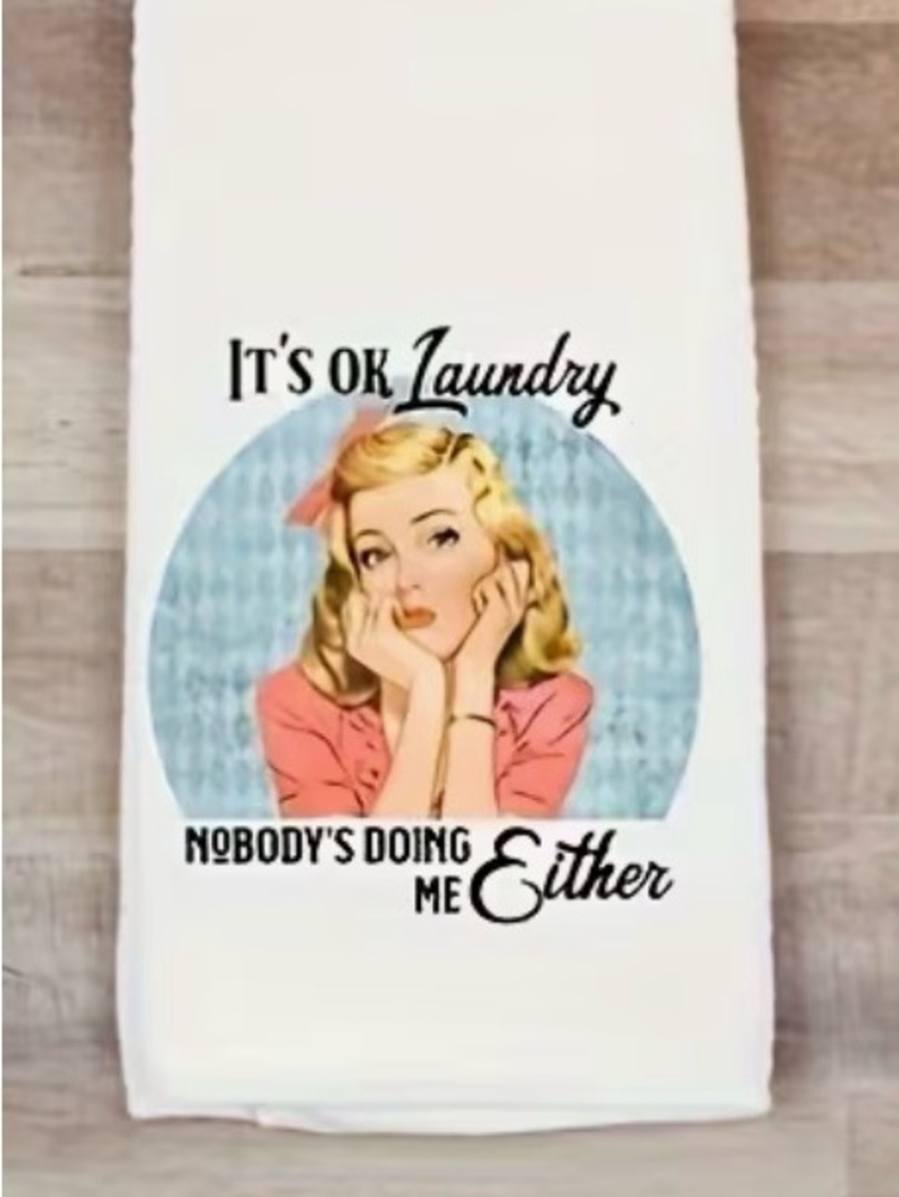 Retro Pink & Blue Laundry Dish Towel - Humorous Graphic